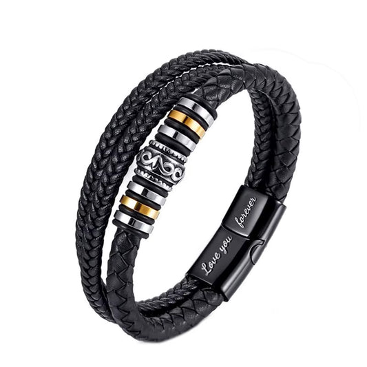 Braided Leather Bracelet to My Son 'Never Forget How Much I Love You' Braided Bracelets for Men Double Row Magnetic Closure