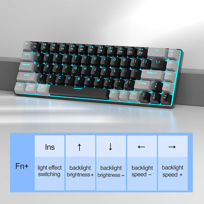 Portable 60% Mechanical Gaming Keyboard, Mk-Box LED Backlit Compact 68 Keys Mini Wired Office Keyboard with Red Switch for Windows Laptop PC Mac - Black/Grey