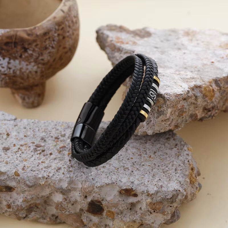 Braided Leather Bracelet to My Son 'Never Forget How Much I Love You' Braided Bracelets for Men Double Row Magnetic Closure